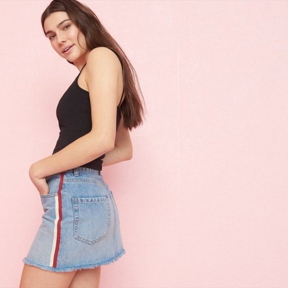 Garage Jean Skirt Frayed Hem Side Stripes - Picture 5 of 15